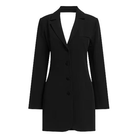 Actualee Black Blazer Mini Dress IT 46 US M 10 Four Button Sash Italian Designer - Picture 1 of 11